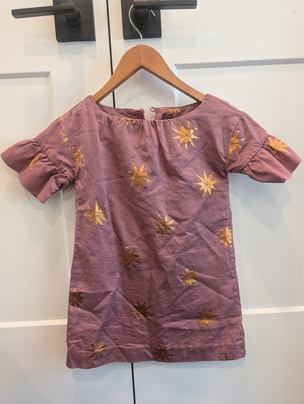 TEA Collection Girls 5t Mauve Dress with Gold Star Motif